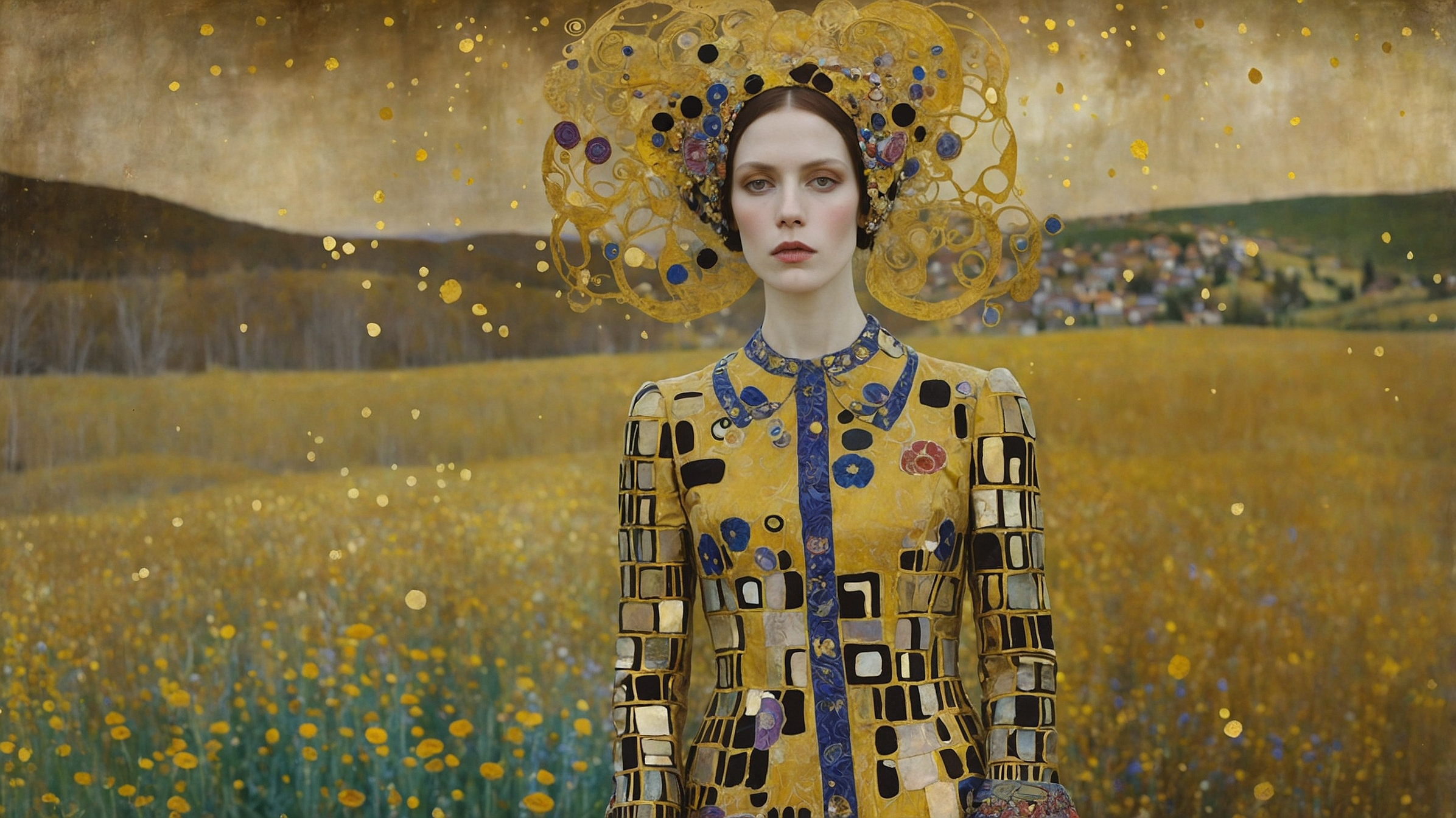 Golden Horizons III – Porträt im Goldornament